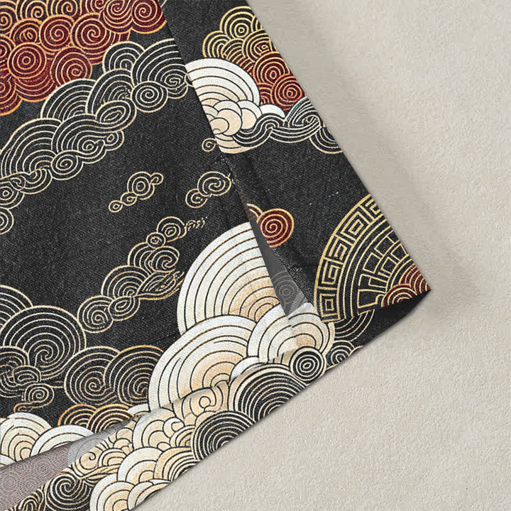 Buddha Stones Kimono da uomo in cotone con apertura frontale e motivo a nuvole di buon auspicio e marea. - image 4