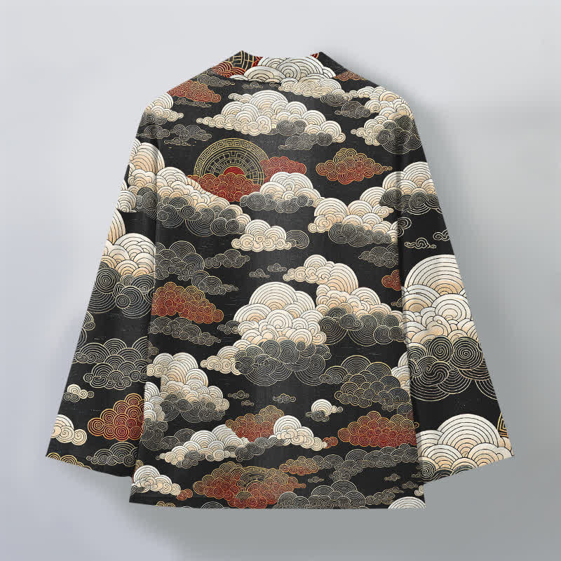 Buddha Stones Kimono da uomo in cotone con apertura frontale e motivo a nuvole di buon auspicio e marea. - image 2
