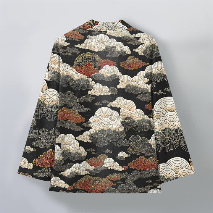 Buddha Stones Kimono da uomo in cotone con apertura frontale e motivo a nuvole di buon auspicio e marea. - image 2