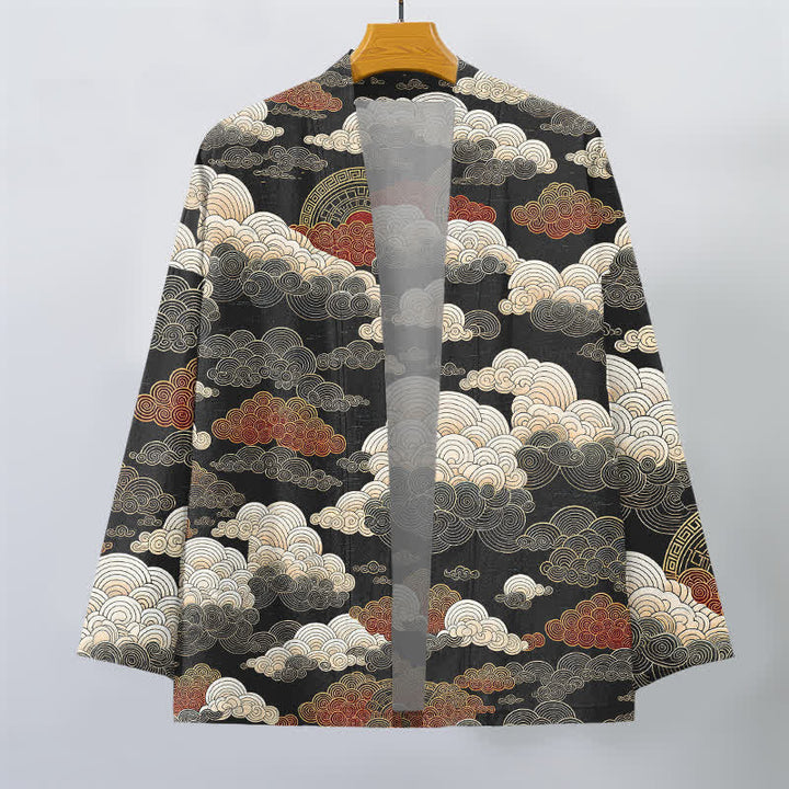 Buddha Stones Kimono da uomo in cotone con apertura frontale e motivo a nuvole di buon auspicio e marea. - image 1