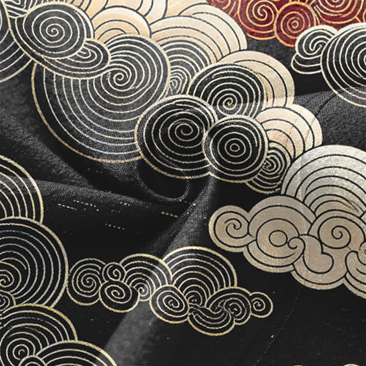 Buddha Stones Kimono da uomo in cotone con apertura frontale e motivo a nuvole di buon auspicio e marea. - image 5
