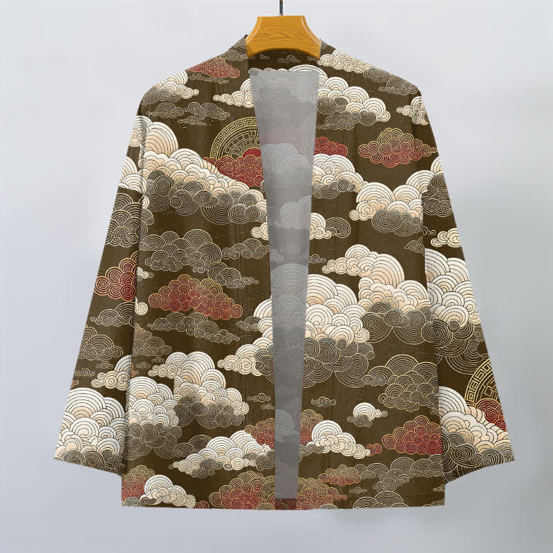 Buddha Stones Kimono da uomo in cotone con apertura frontale e motivo a nuvole di buon auspicio e marea. - image 7