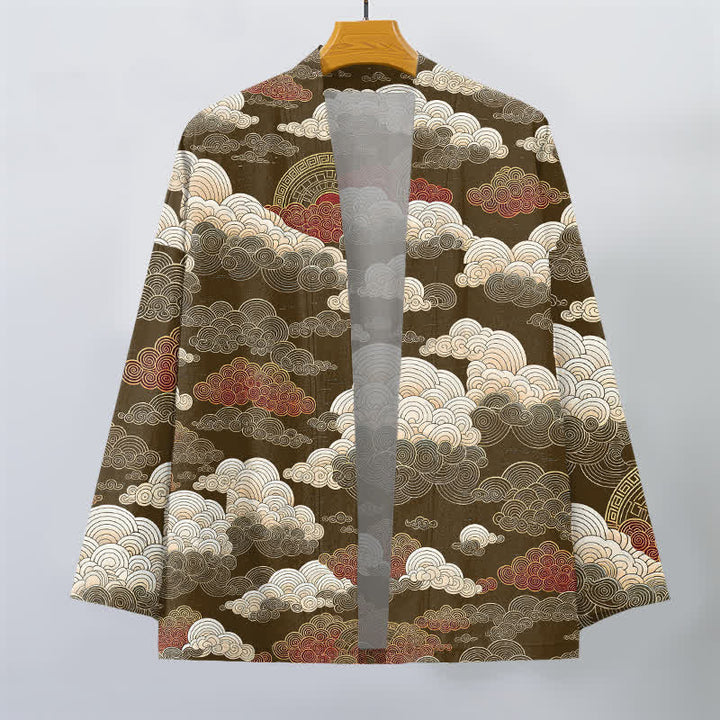 Buddha Stones Kimono da uomo in cotone con apertura frontale e motivo a nuvole di buon auspicio e marea. - image 7