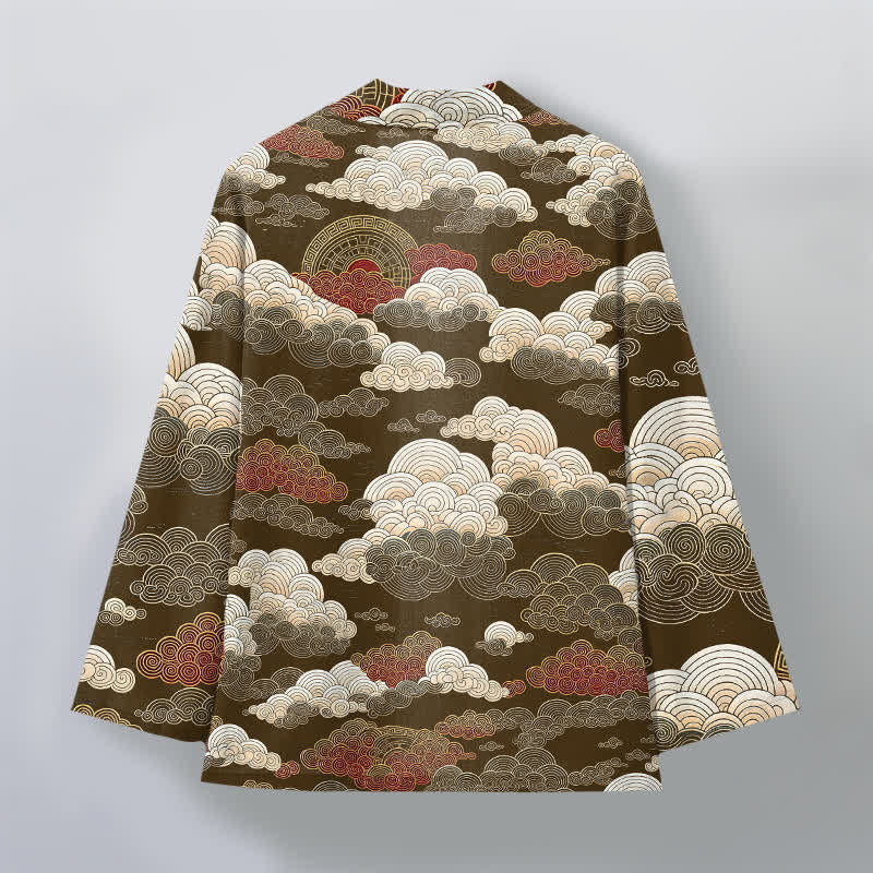Buddha Stones Kimono da uomo in cotone con apertura frontale e motivo a nuvole di buon auspicio e marea. - image 8