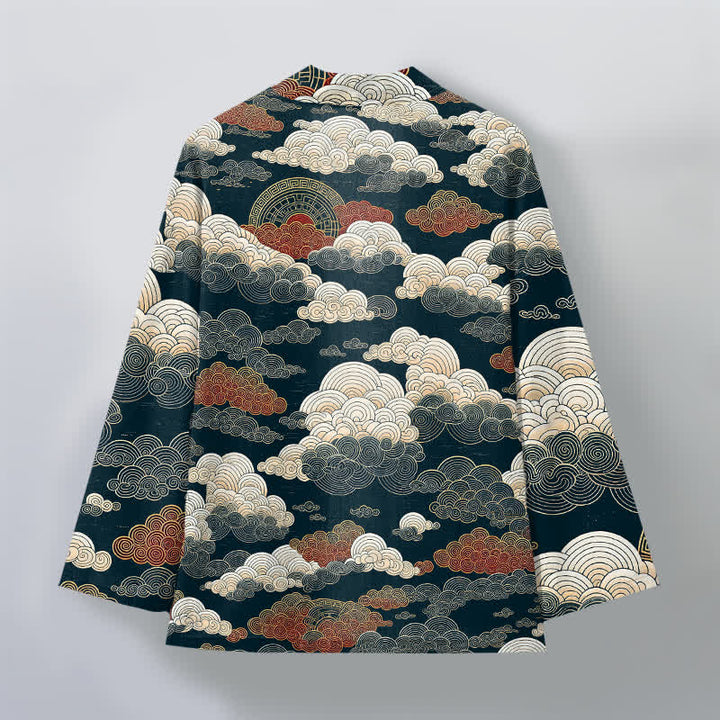 Buddha Stones Kimono da uomo in cotone con apertura frontale e motivo a nuvole di buon auspicio e marea. - image 11