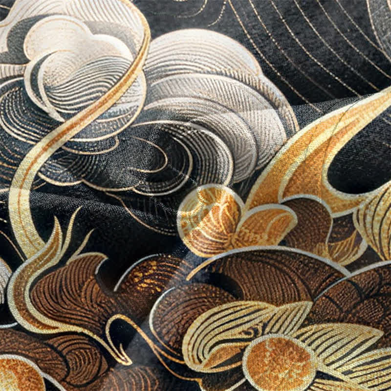 Buddha Stones Kimono da uomo in cotone con motivo drago, nuvole e mare, aperto sul davanti. - image 5