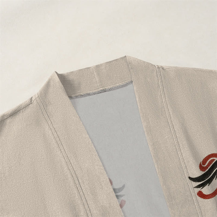 Buddha Stones Kimono da uomo in cotone nero con motivo drago rosso e apertura frontale. - image 3
