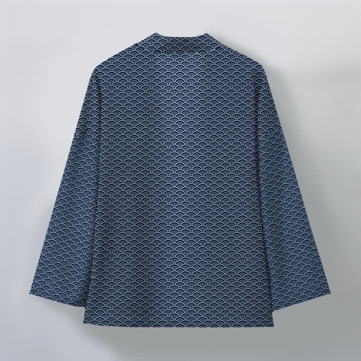 Buddha Stones Kimono da uomo in cotone con motivo a onde oceaniche giapponesi e apertura frontale. - image 2