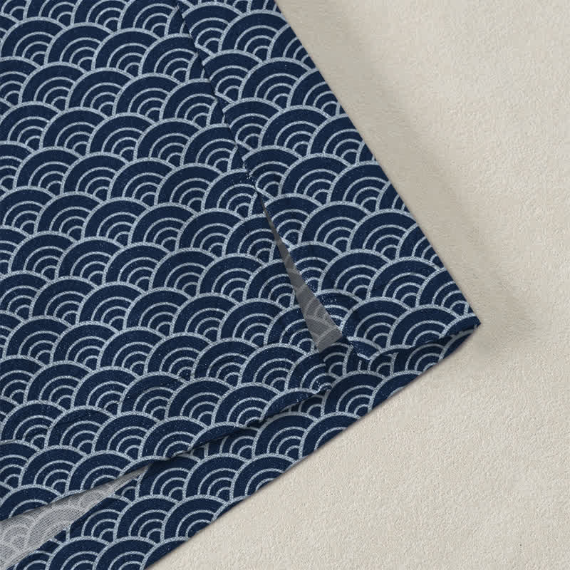 Buddha Stones Kimono da uomo in cotone con motivo a onde oceaniche giapponesi e apertura frontale. - image 4