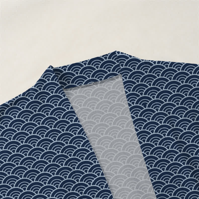 Buddha Stones Kimono da uomo in cotone con motivo a onde oceaniche giapponesi e apertura frontale. - image 3