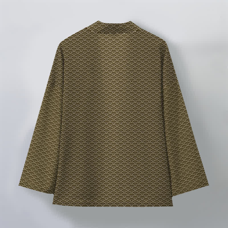 Buddha Stones Kimono da uomo in cotone con motivo a onde oceaniche giapponesi e apertura frontale. - image 8