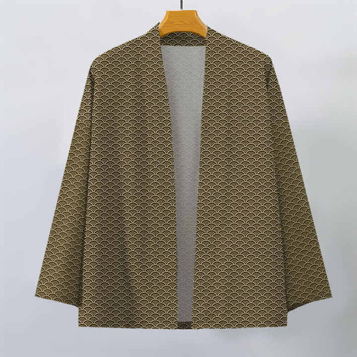 Buddha Stones Kimono da uomo in cotone con motivo a onde oceaniche giapponesi e apertura frontale. - image 7