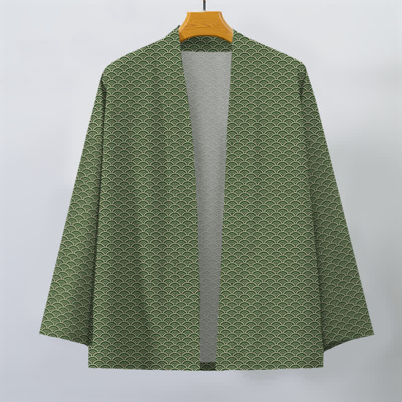 Buddha Stones Kimono da uomo in cotone con motivo a onde oceaniche giapponesi e apertura frontale. - image 10