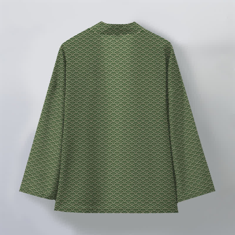 Buddha Stones Kimono da uomo in cotone con motivo a onde oceaniche giapponesi e apertura frontale. - image 11