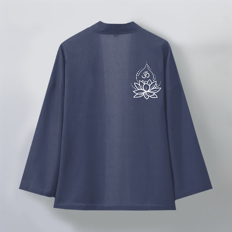 Buddha Stones Kimono da uomo aperto sul davanti con motivo Lotus Om in cotone - image 2