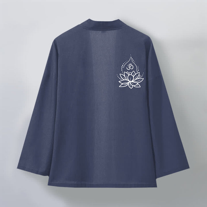 Buddha Stones Kimono da uomo aperto sul davanti con motivo Lotus Om in cotone - image 2