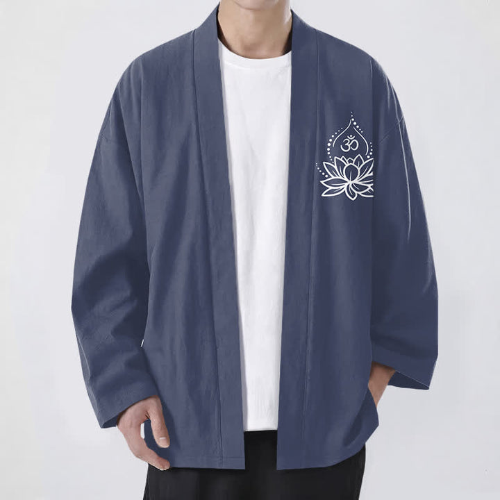 Buddha Stones Kimono da uomo aperto sul davanti con motivo Lotus Om in cotone - Grigio ardesia - US/UK/AU48, EU58 (4XL) - image 0
