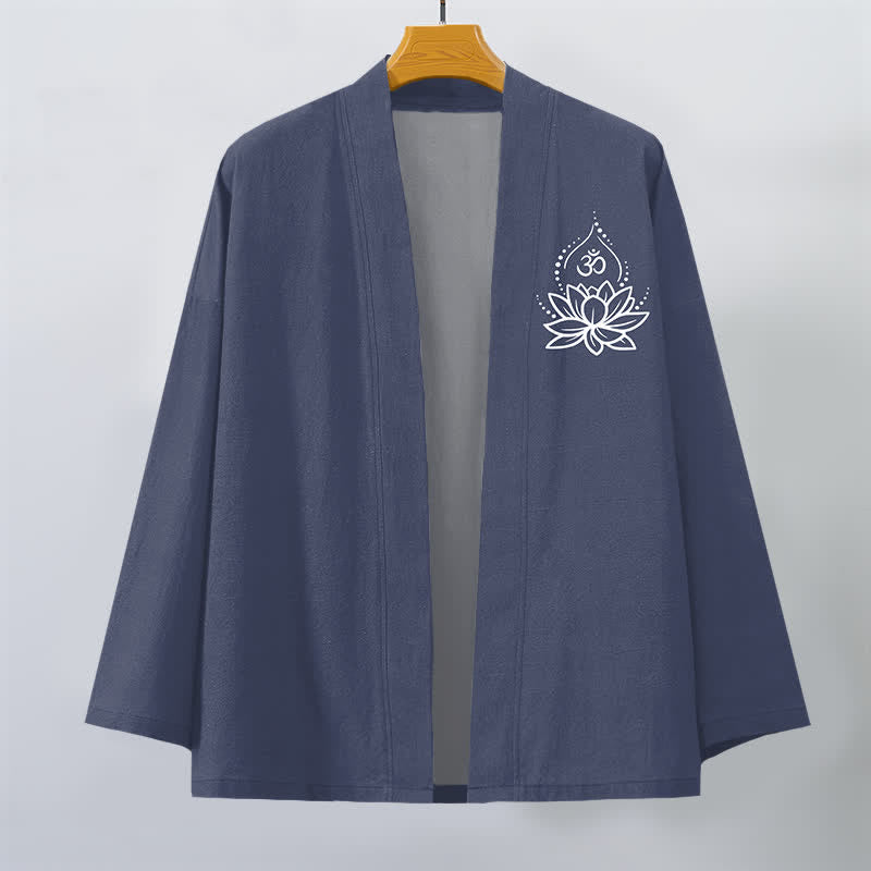 Buddha Stones Kimono da uomo aperto sul davanti con motivo Lotus Om in cotone - image 1