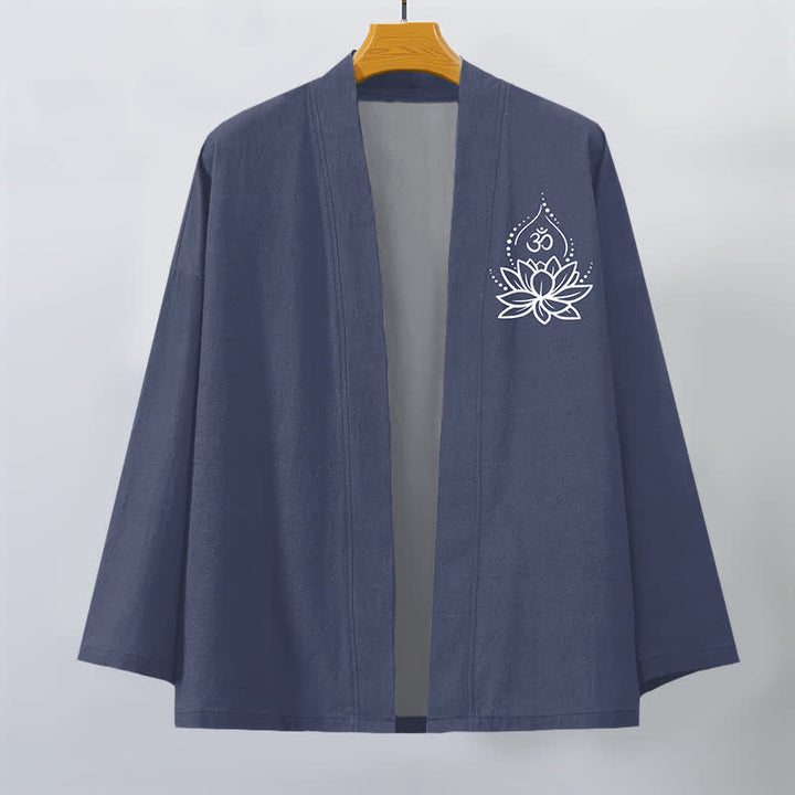 Buddha Stones Kimono da uomo aperto sul davanti con motivo Lotus Om in cotone - image 1