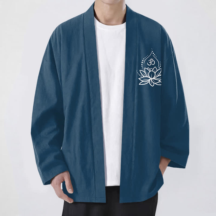 Buddha Stones Kimono da uomo aperto sul davanti con motivo Lotus Om in cotone - SteelBlue - US/UK/AU48, EU58 (4XL) - image 6