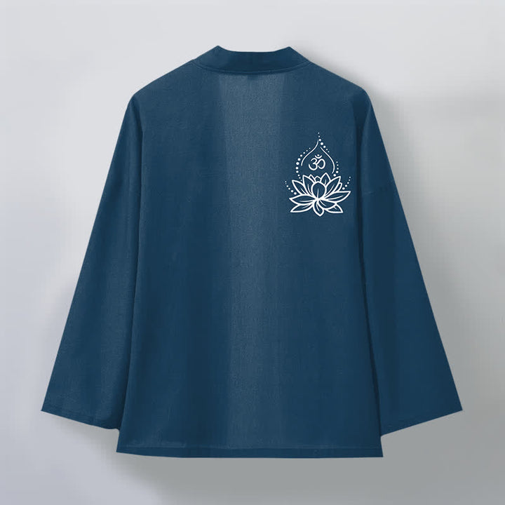 Buddha Stones Kimono da uomo aperto sul davanti con motivo Lotus Om in cotone - image 8