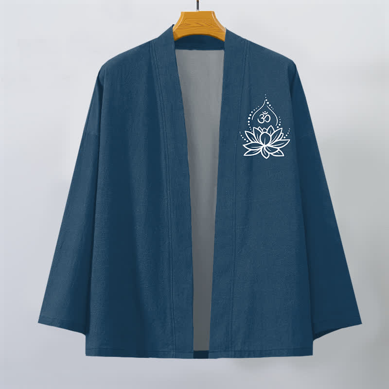 Buddha Stones Kimono da uomo aperto sul davanti con motivo Lotus Om in cotone - image 7