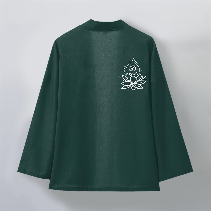 Buddha Stones Kimono da uomo aperto sul davanti con motivo Lotus Om in cotone - image 11