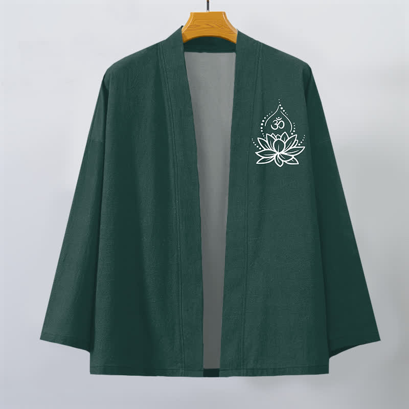 Buddha Stones Kimono da uomo aperto sul davanti con motivo Lotus Om in cotone - image 10