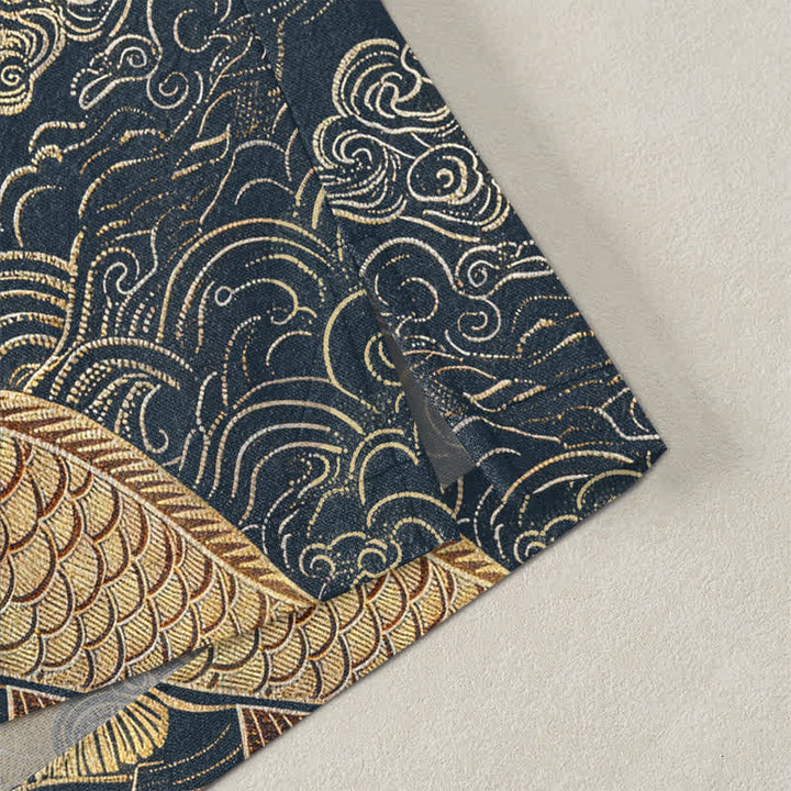 Buddha Stones Kimono da uomo in cotone con apertura frontale e motivo di gru cinesi e carpe koi. - image 4