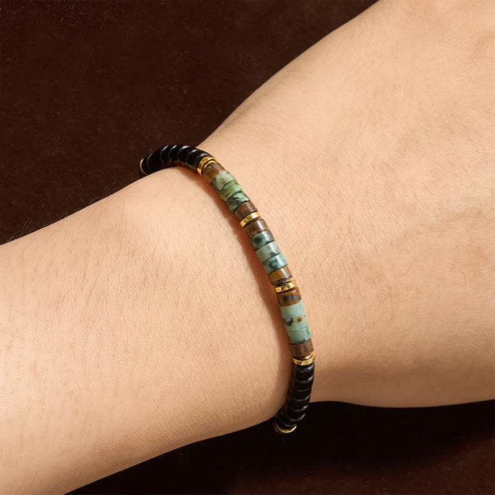 Buddha Stones Bracciale protettivo con perline rotonde in onice nera e turchese - image 3