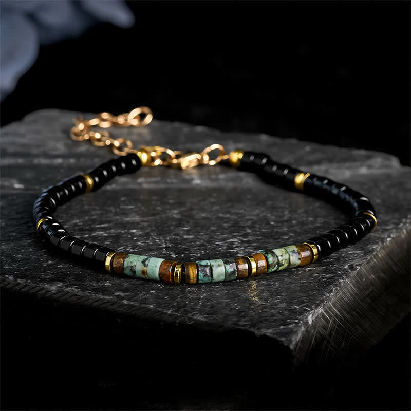 Buddha Stones Bracciale protettivo con perline rotonde in onice nera e turchese - Onice nero e turchese (Circonferenza del polso: 18-20 cm) - image 0