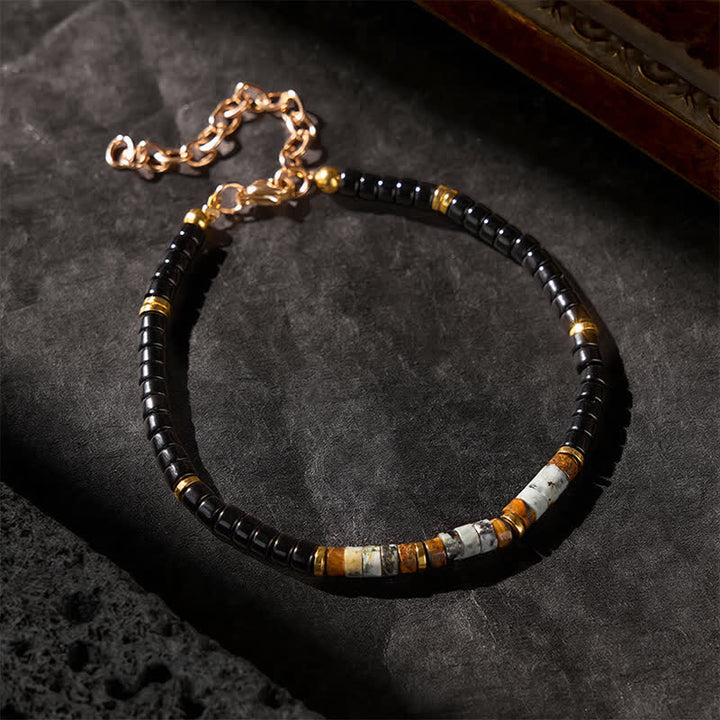 Buddha Stones Bracciale protettivo con perline rotonde in onice nera e turchese - image 2