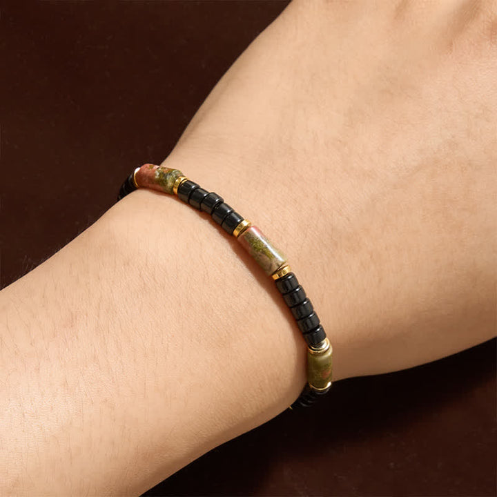 Buddha Stones Bracciale vintage con unakite, ematite e dettagli in rame. - image 3