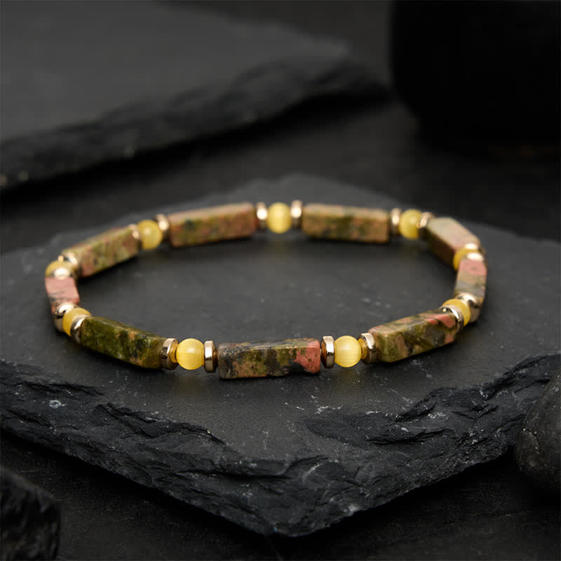 Buddha Stones Bracciale elastico rettangolare Unakite Balance con perline - image 1