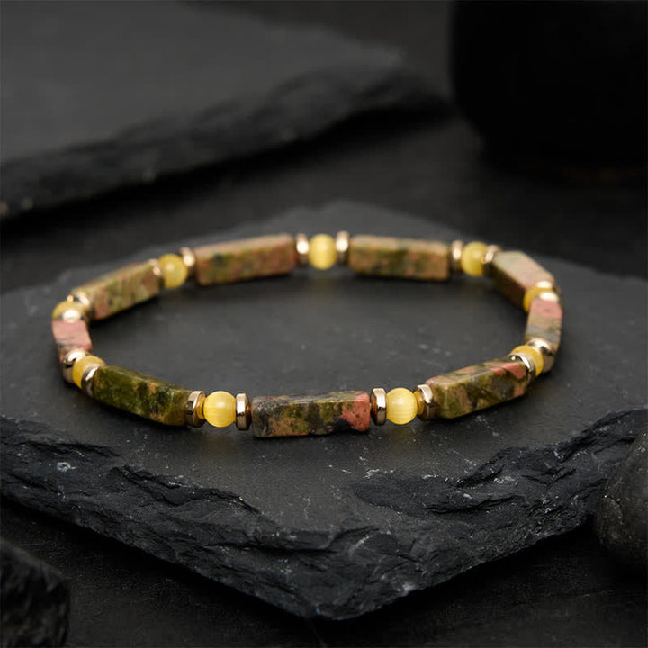 Buddha Stones Bracciale elastico rettangolare Unakite Balance con perline - image 1