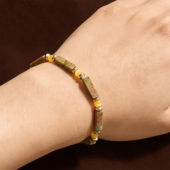 Buddha Stones Bracciale elastico rettangolare Unakite Balance con perline - image 3
