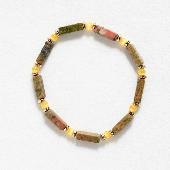 Buddha Stones Bracciale elastico rettangolare Unakite Balance con perline - image 4