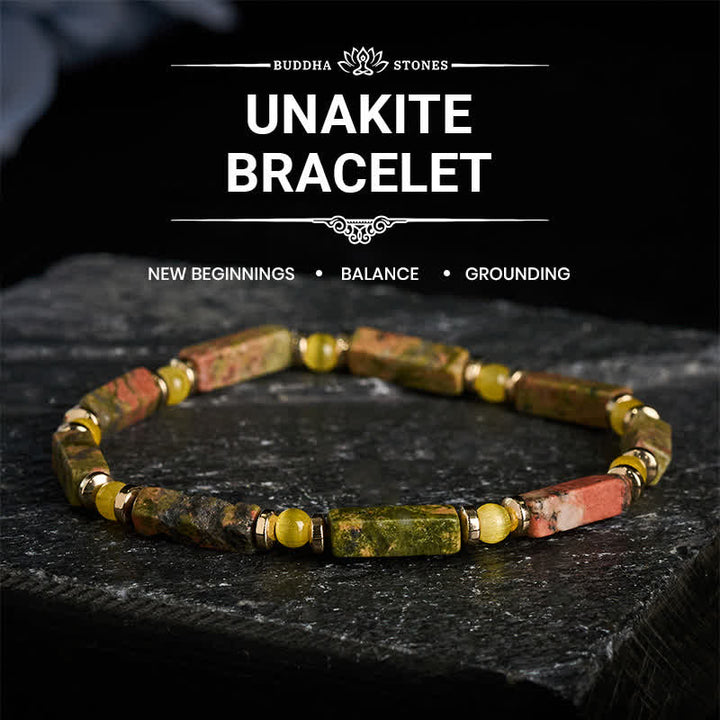Buddha Stones Bracciale elastico rettangolare Unakite Balance con perline - Unakite (Circonferenza del polso: 6,3–6,7 pollici/16–17 cm) - image 0
