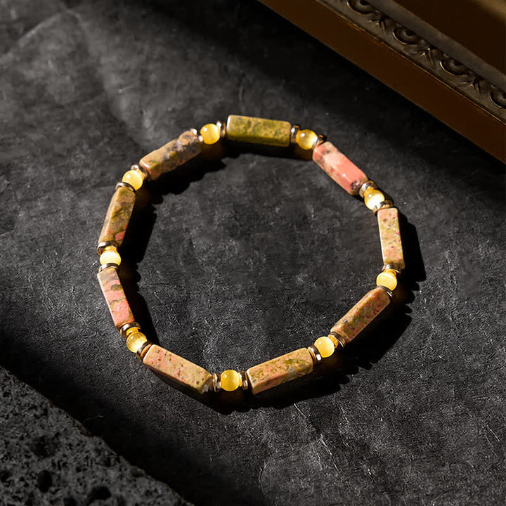 Buddha Stones Bracciale elastico rettangolare Unakite Balance con perline - image 2