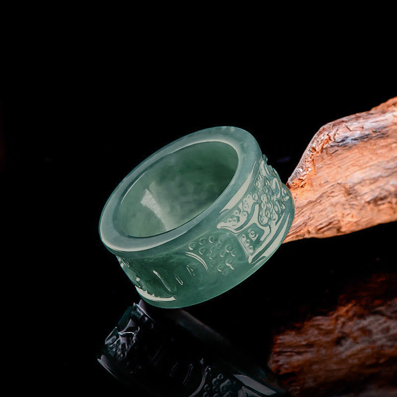 Anello di prosperità intagliato con Buddha Stones in giada naturale Om Mani Padme Hum - 23 mm - image 0