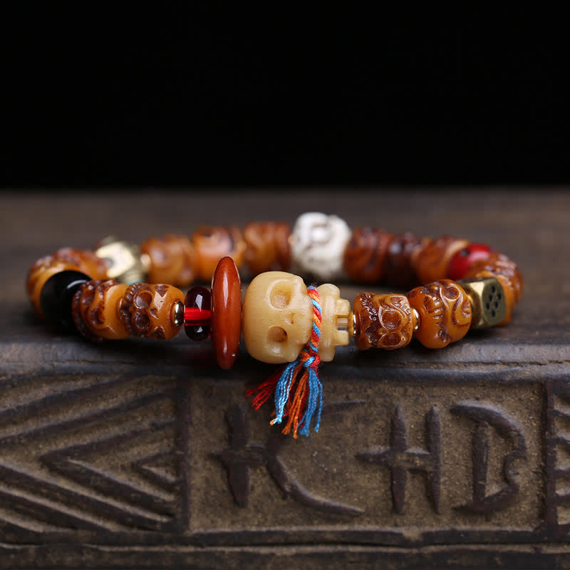 Buddha Stones Bracciale tibetano in osso intagliato a mano con perline, Signore dei Cadaveri, Protezione della Foresta. - image 1