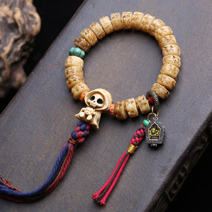 Buddha Stones Bracciale di protezione della foresta con perline d'osso tibetane, Signore dei cadaveri - Signore della Foresta dei Cadaveri - 12,7 × 6,4 mm - image 0