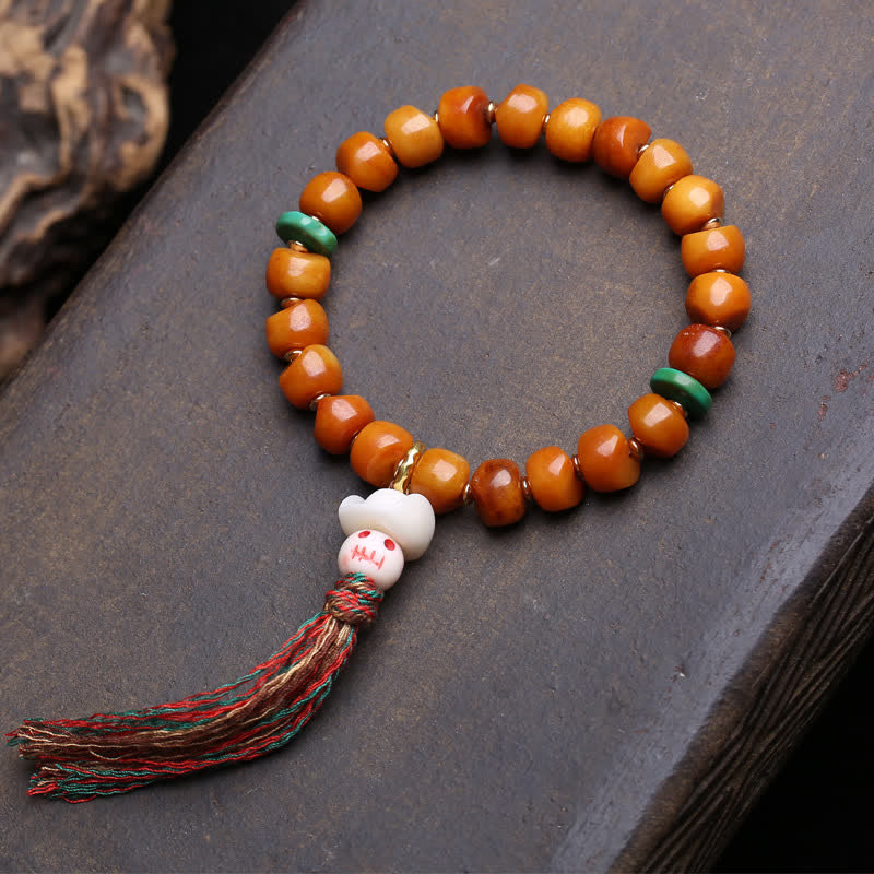 Buddha Stones Bracciale di forza e protezione della foresta del Signore dei Cadaveri con perline d'osso - Perline distanziatrici verdi - 10×7 mm - image 5