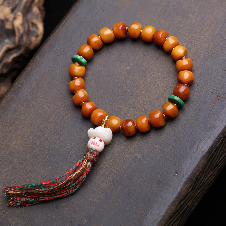 Buddha Stones Bracciale di forza e protezione della foresta del Signore dei Cadaveri con perline d'osso - Perline distanziatrici verdi - 10×7 mm - image 5