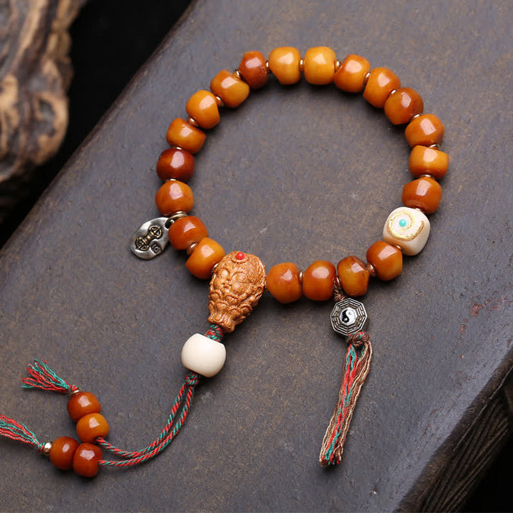 Buddha Stones Bracciale di forza e protezione della foresta del Signore dei Cadaveri con perline d'osso - Stile Bagua con nappe - 10×7 mm - image 6