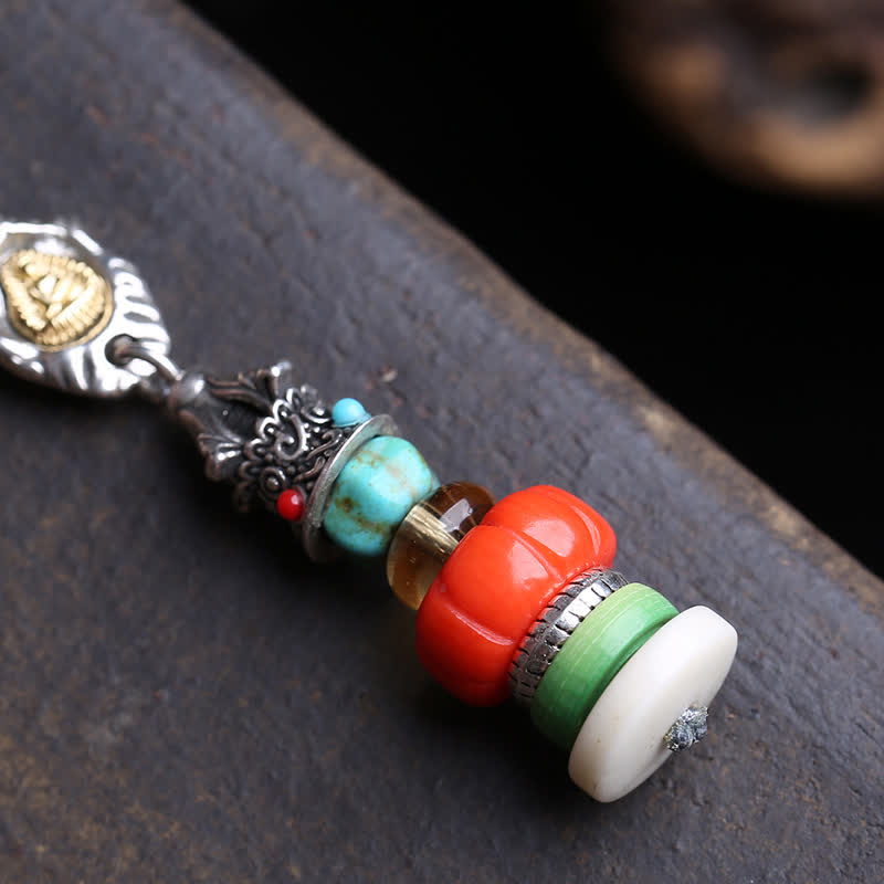 Buddha Stones Collana protettiva multicolore con perline in acciaio al titanio e design a cumulo di pietre Mani tibetane, Buddha senza forma, con pietra Mani tibetana. - image 3