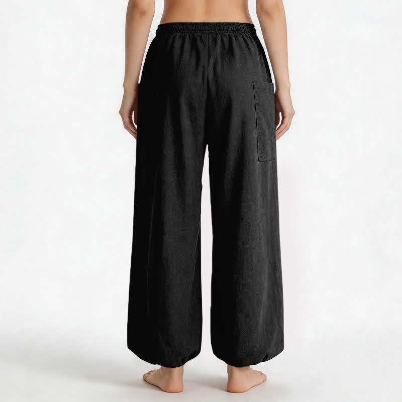 Buddha Stones Pantaloni harem da donna in cotone a tinta unita, con fantasia minimalista e vita elasticizzata, dotati di tasche laterali. - image 2
