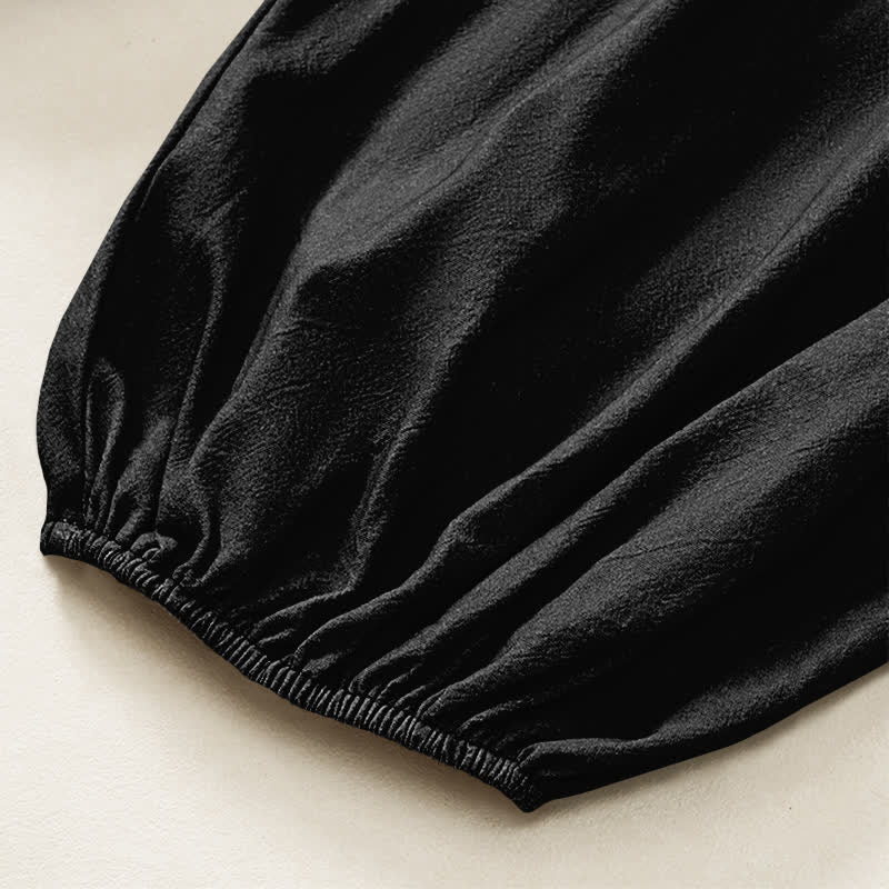 Buddha Stones Pantaloni harem da donna in cotone a tinta unita, con fantasia minimalista e vita elasticizzata, dotati di tasche laterali. - image 6