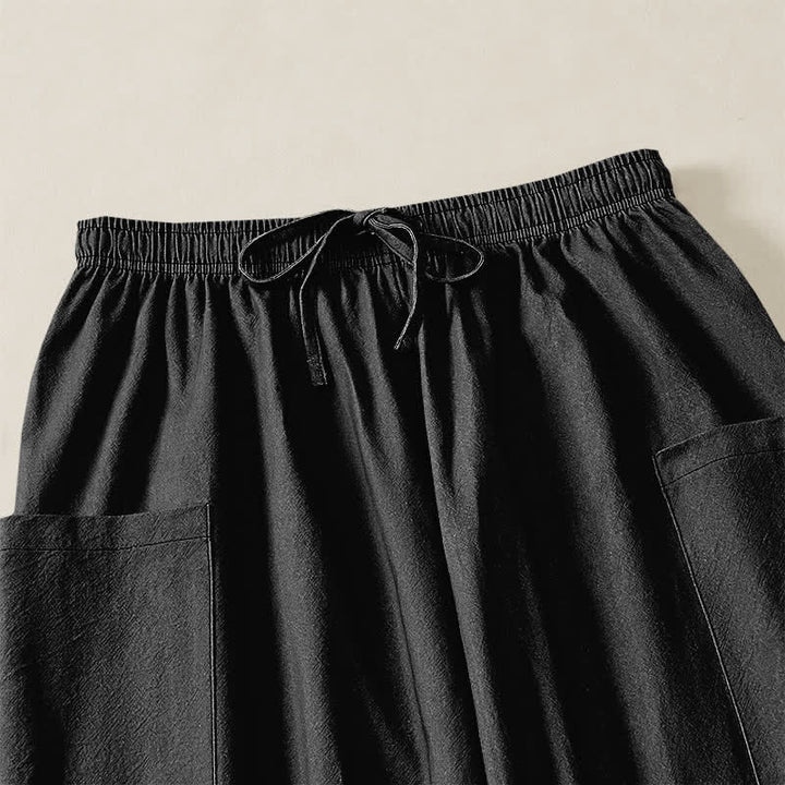 Buddha Stones Pantaloni harem da donna in cotone a tinta unita, con fantasia minimalista e vita elasticizzata, dotati di tasche laterali. - image 5