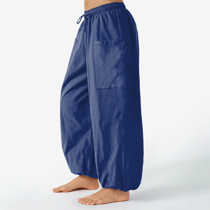 Buddha Stones Pantaloni harem da donna in cotone a tinta unita, con fantasia minimalista e vita elasticizzata, dotati di tasche laterali. - image 8